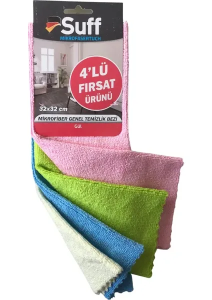 SUFF 4'lü Fırsat Mikrofiber Genel Temizlik Bezi (Gül) 32x32 cm