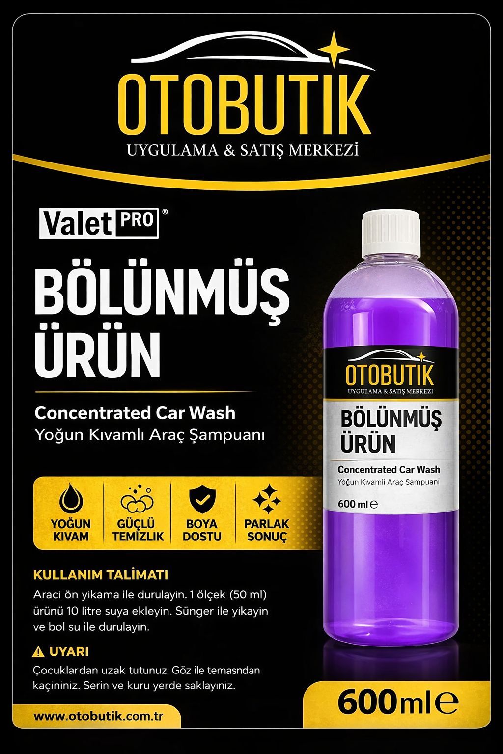 Valet Pro Concentrated Car Wash Bölünmüş Ürün 600 ml