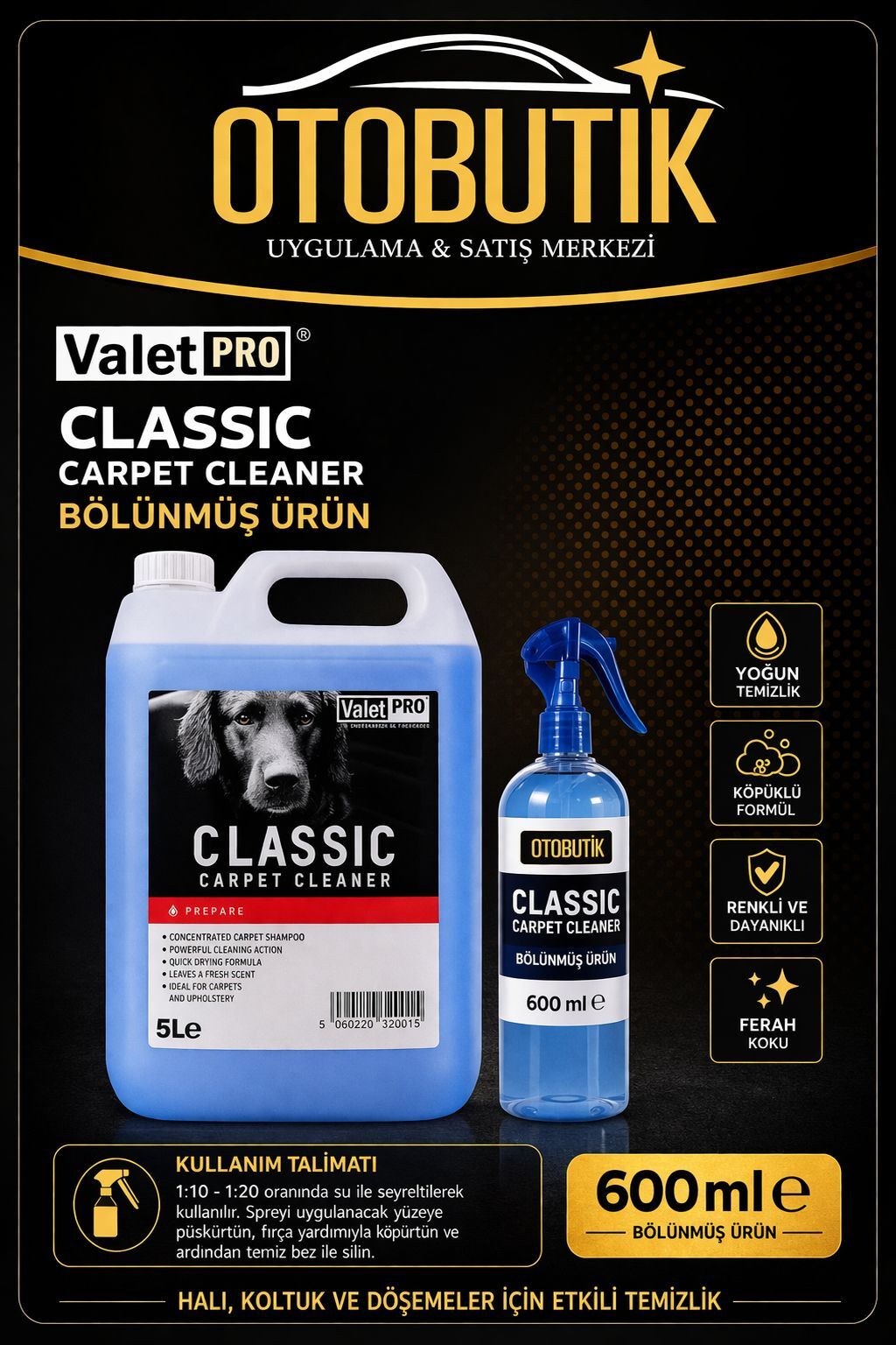 Valet Pro Classic Carpet Cleaner Koltuk Temizleme Bölünmüş 600 ml